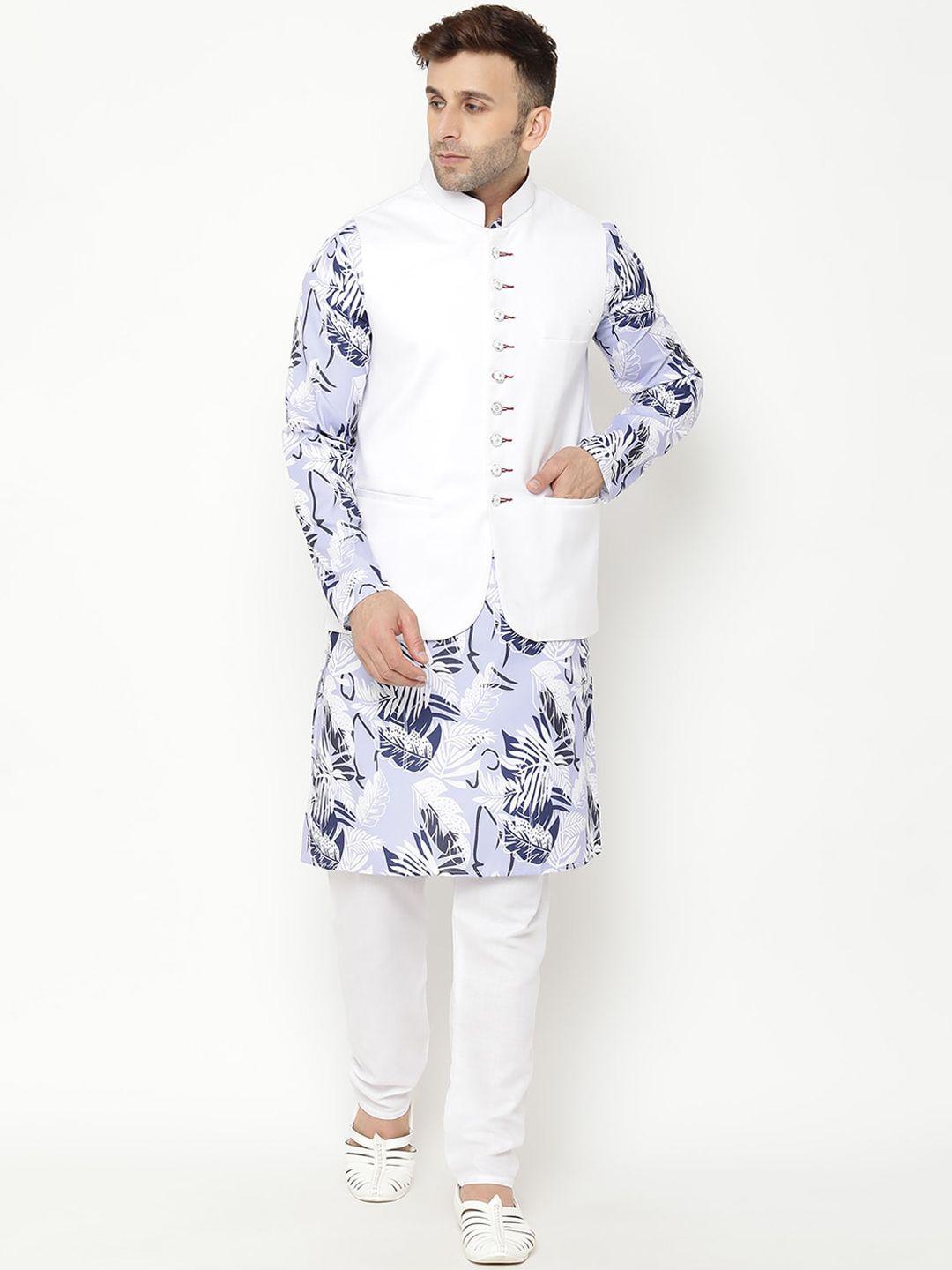 hangup trend men floral printed kurta with pyjamas & nehru jacket