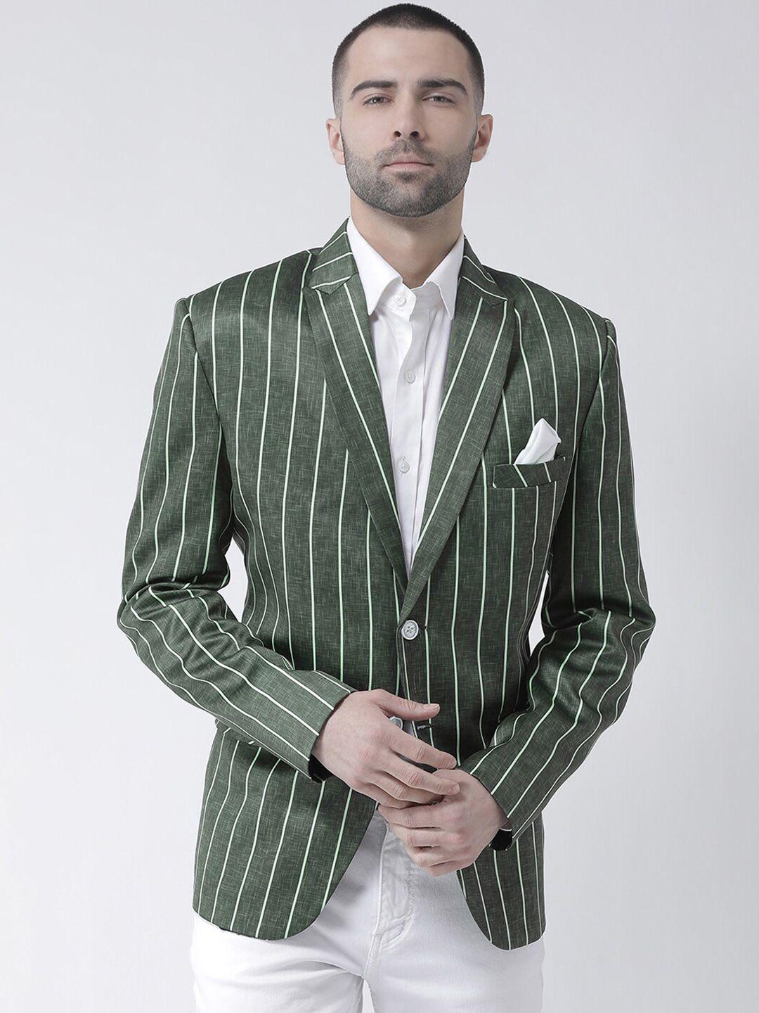hangup trend men green printed single-breasted casual blazer