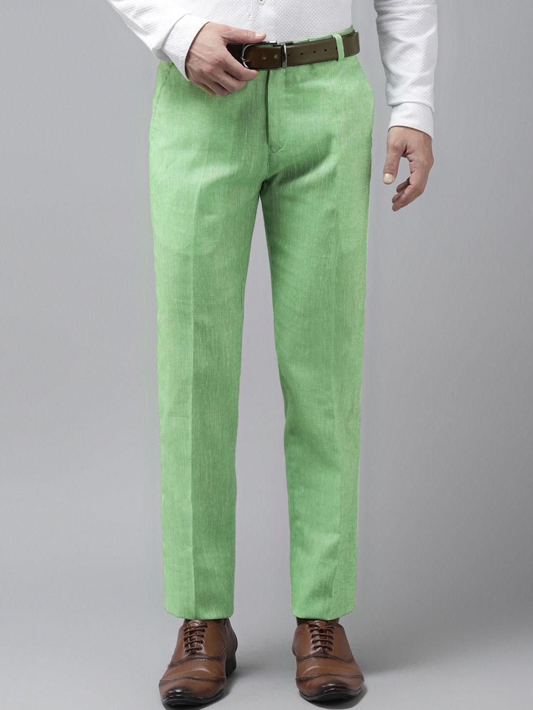 hangup trend men green regular fit solid formal trousers