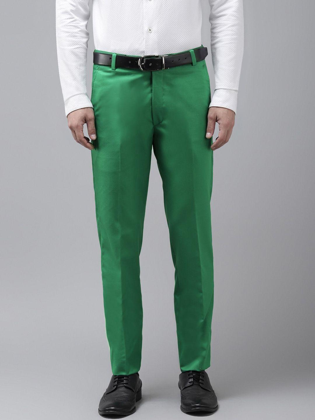 hangup trend men green regular fit solid regular trousers