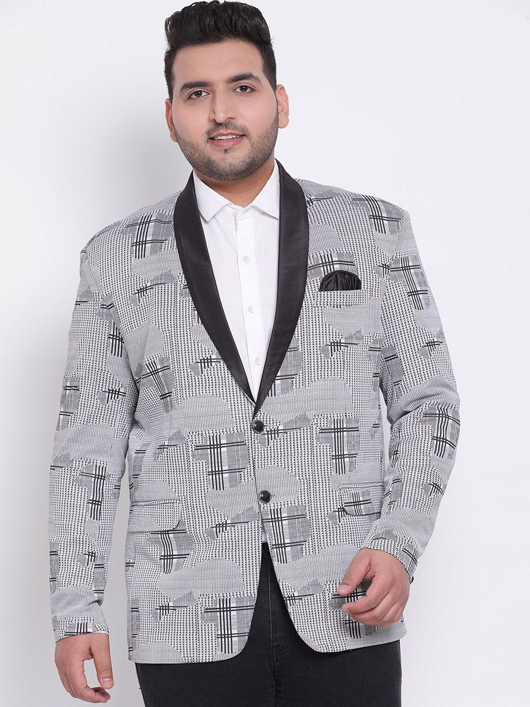 hangup trend men grey plus size printed single breasted casual blazers