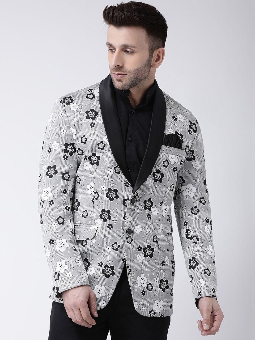 hangup trend men grey printed single breasted blazer