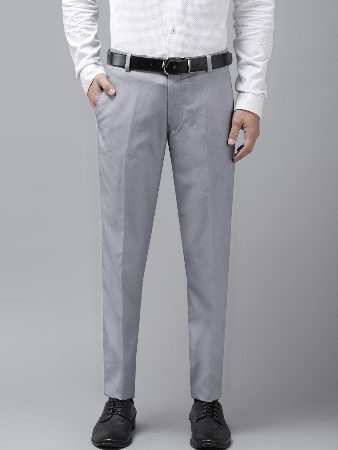 hangup trend men grey regular fit solid formal trousers