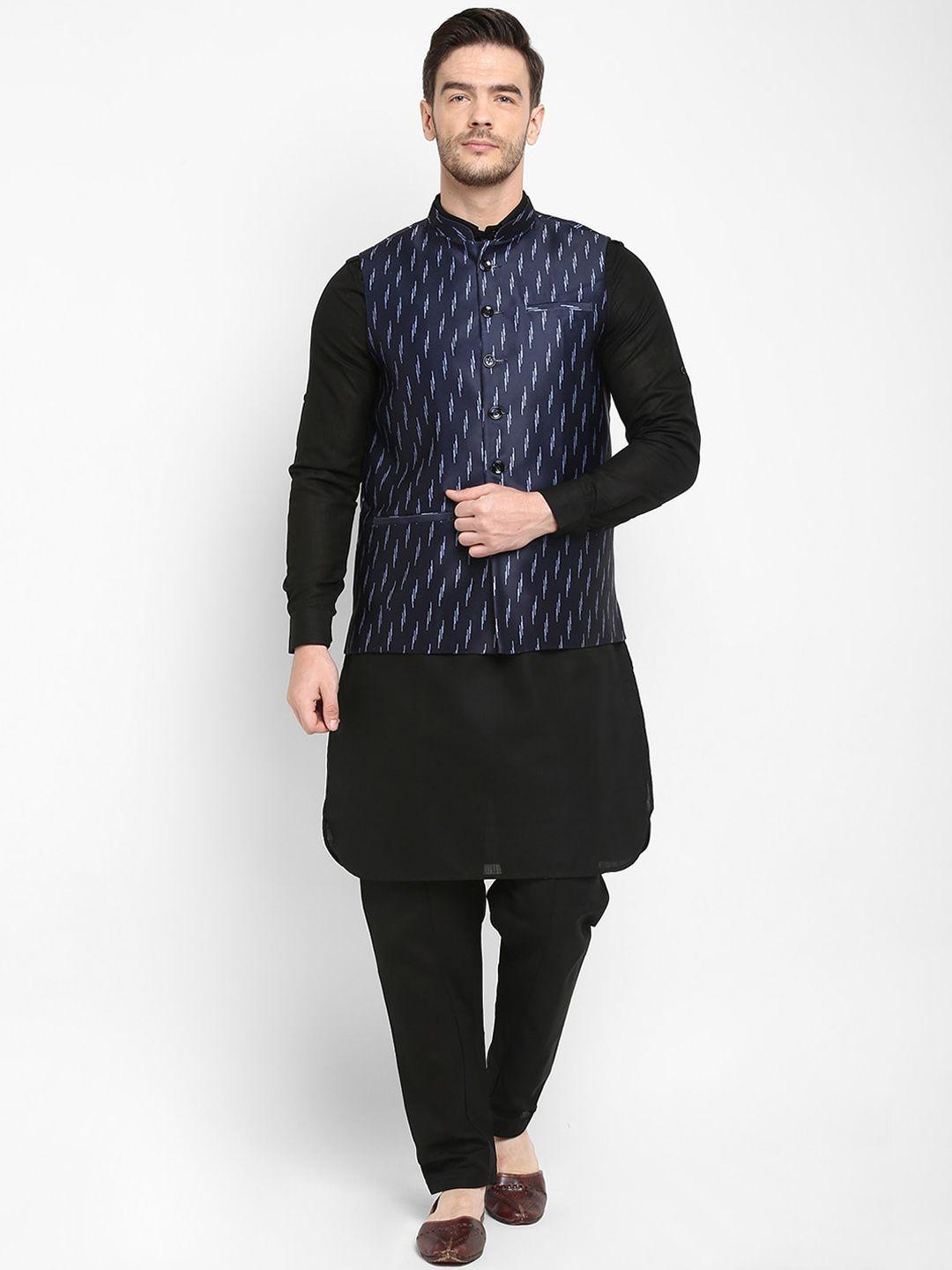 hangup trend men linen kurta & pyjamas with nehru jacket