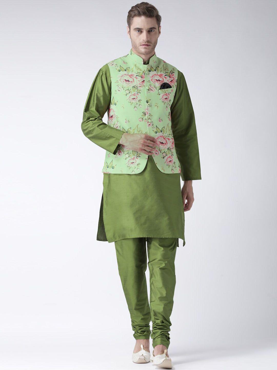 hangup trend men mandarin collar kurta with churidar & nehru jacket