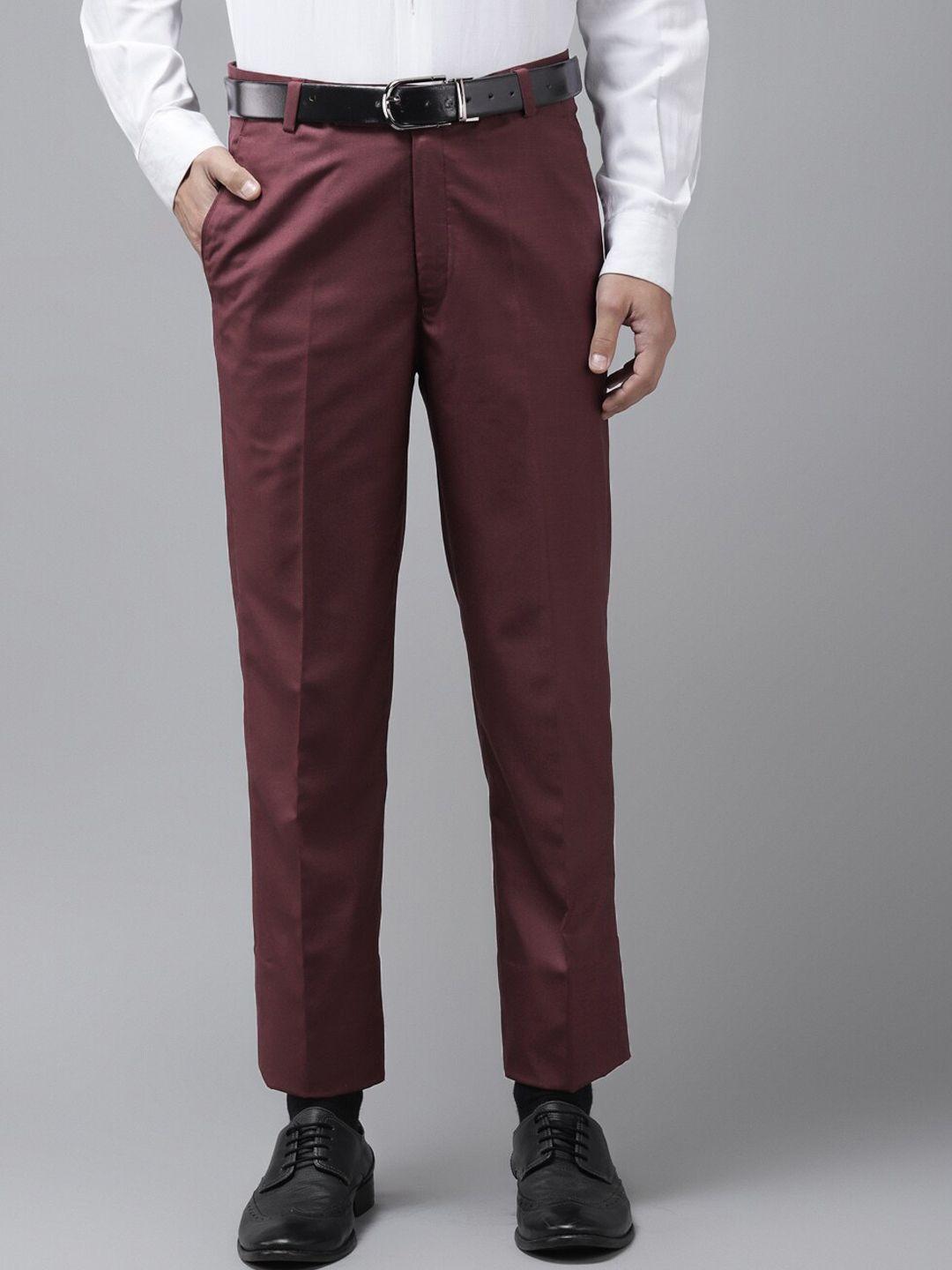 hangup trend men maroon regular fit solid formal trousers