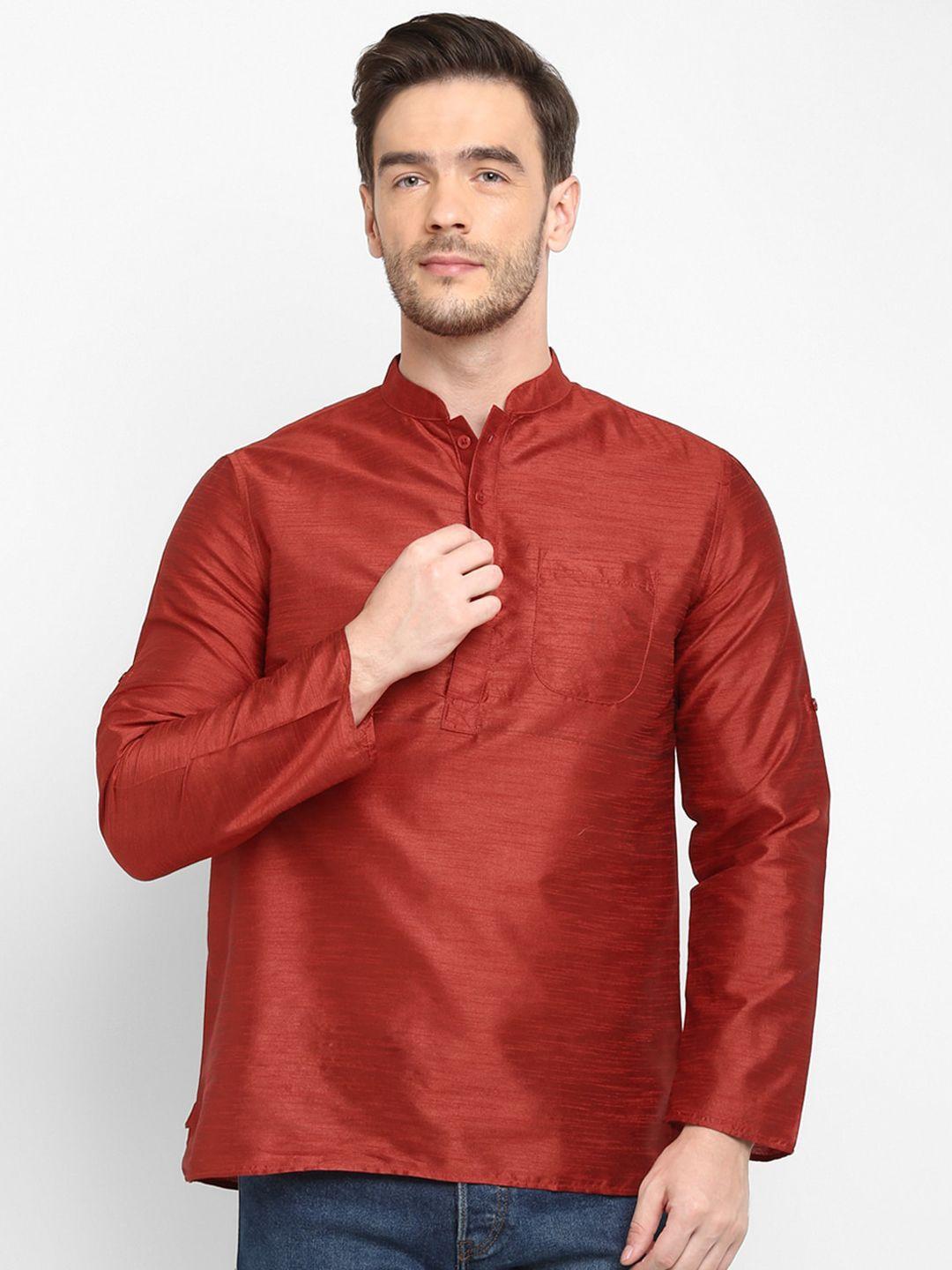 hangup trend men maroon solid short kurta