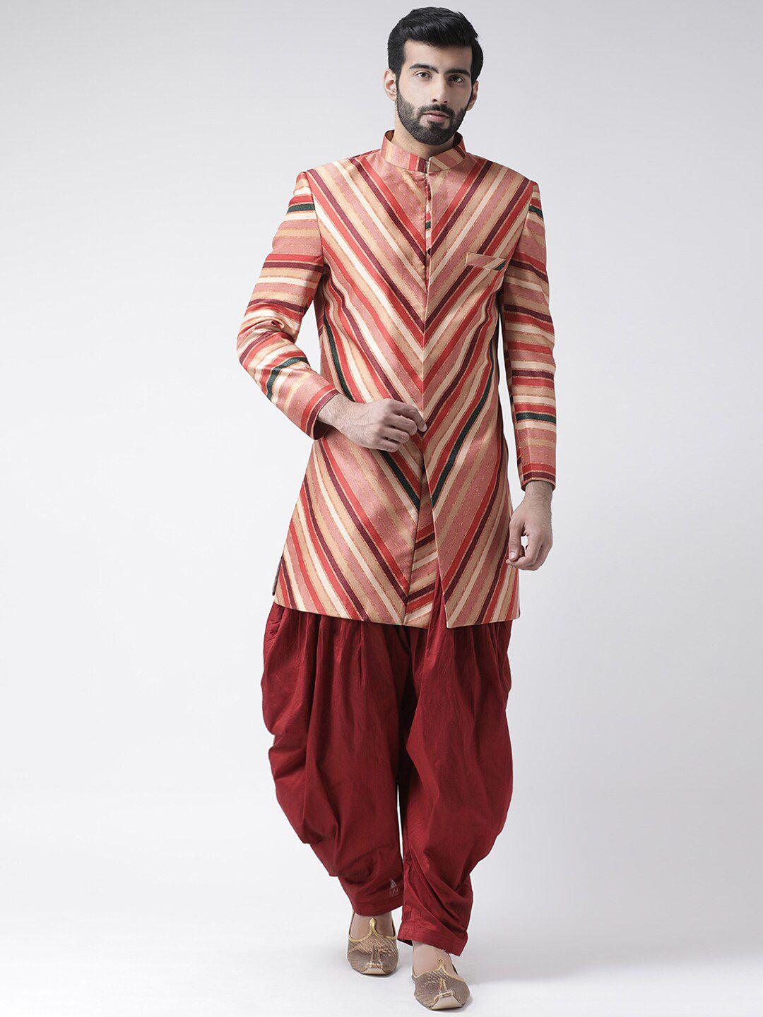 hangup trend men maroon striped sherwani set