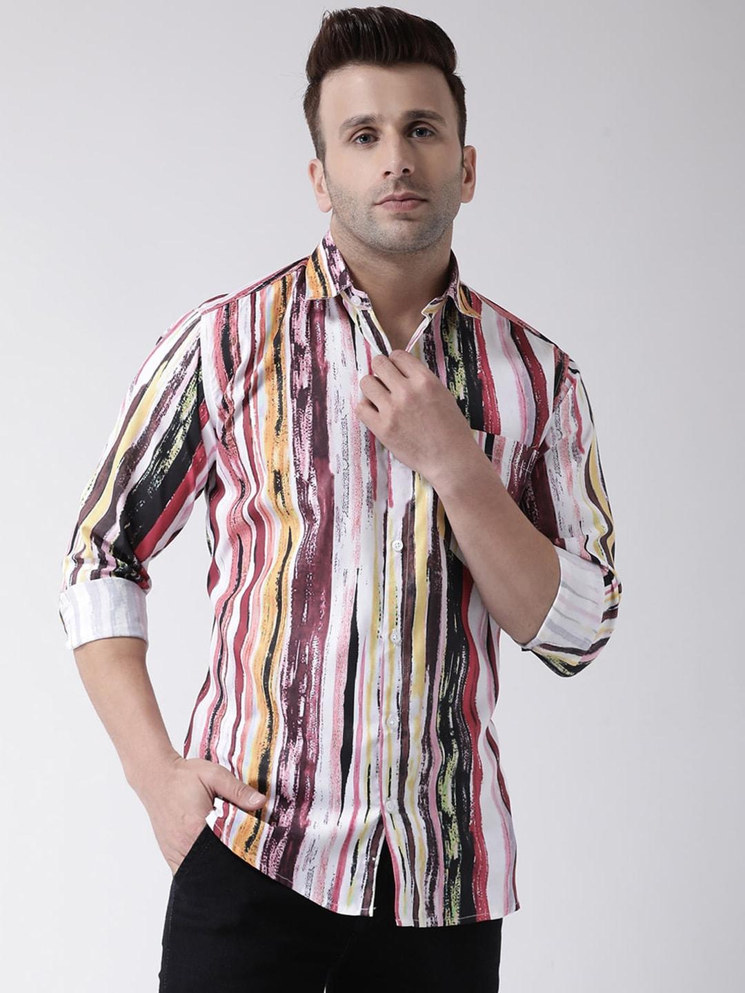 hangup trend men multicoloured slim fit striped casual shirt