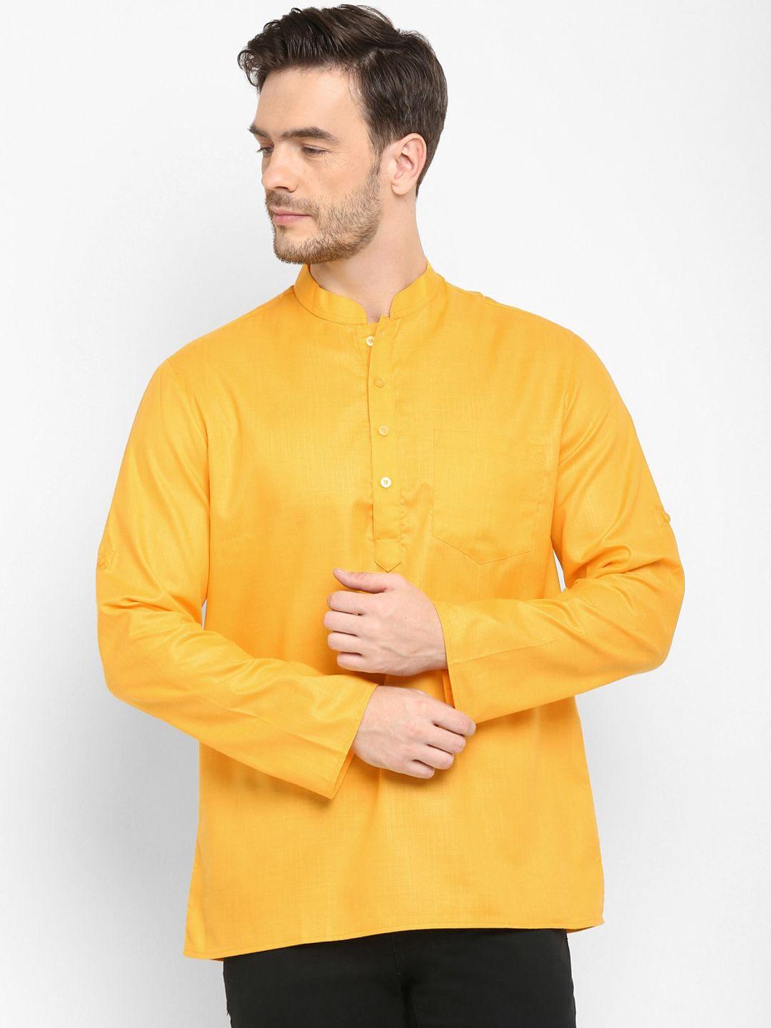 hangup trend men mustard solid short kurta