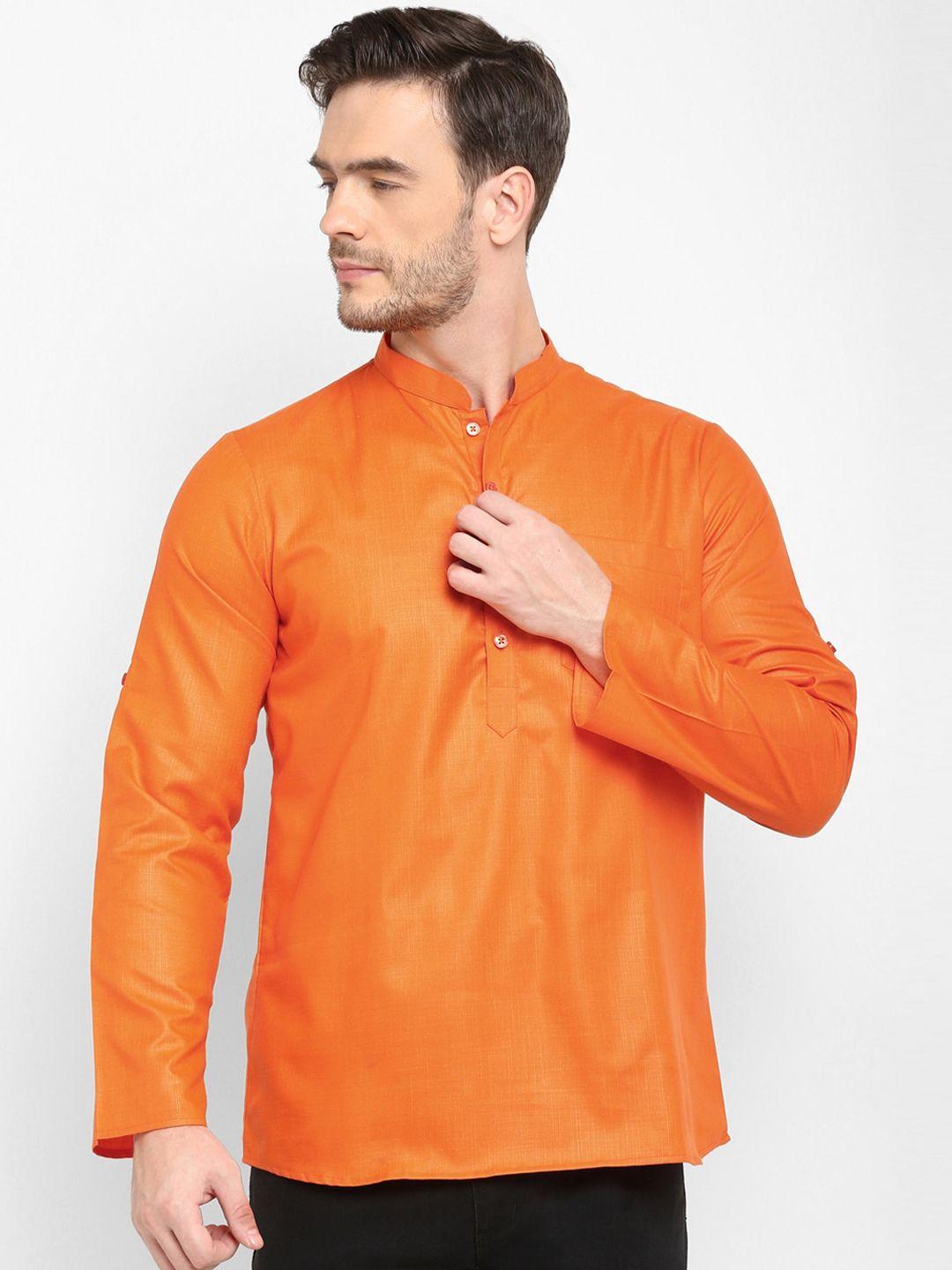 hangup trend men orange solid short kurta