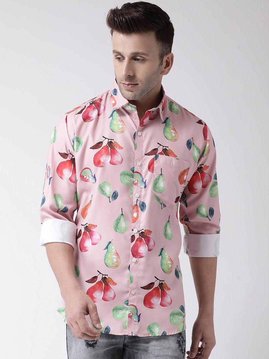 hangup trend men pink & pink slim fit printed casual shirt