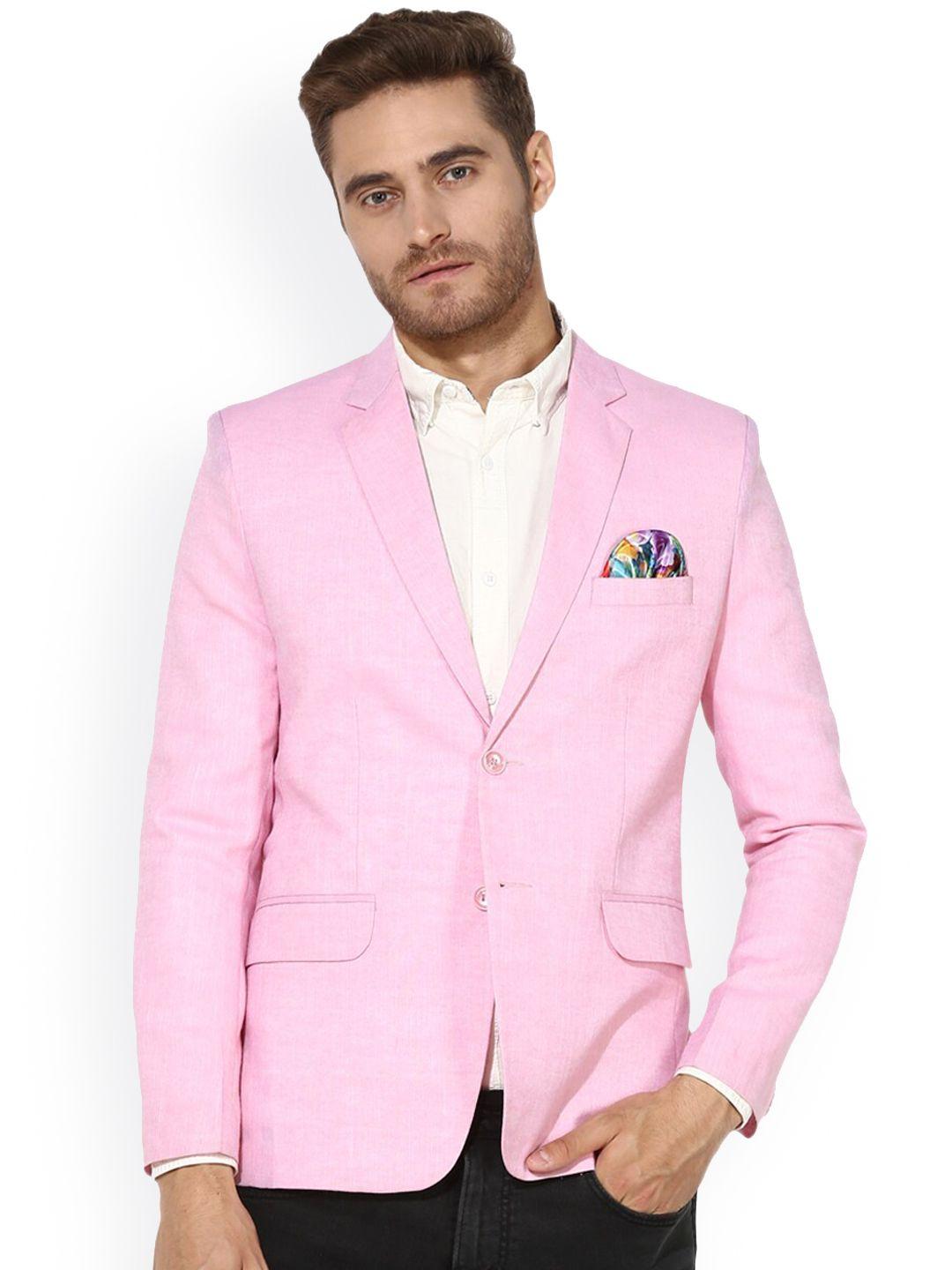 hangup trend men pink  solid single-breasted linen casual blazer