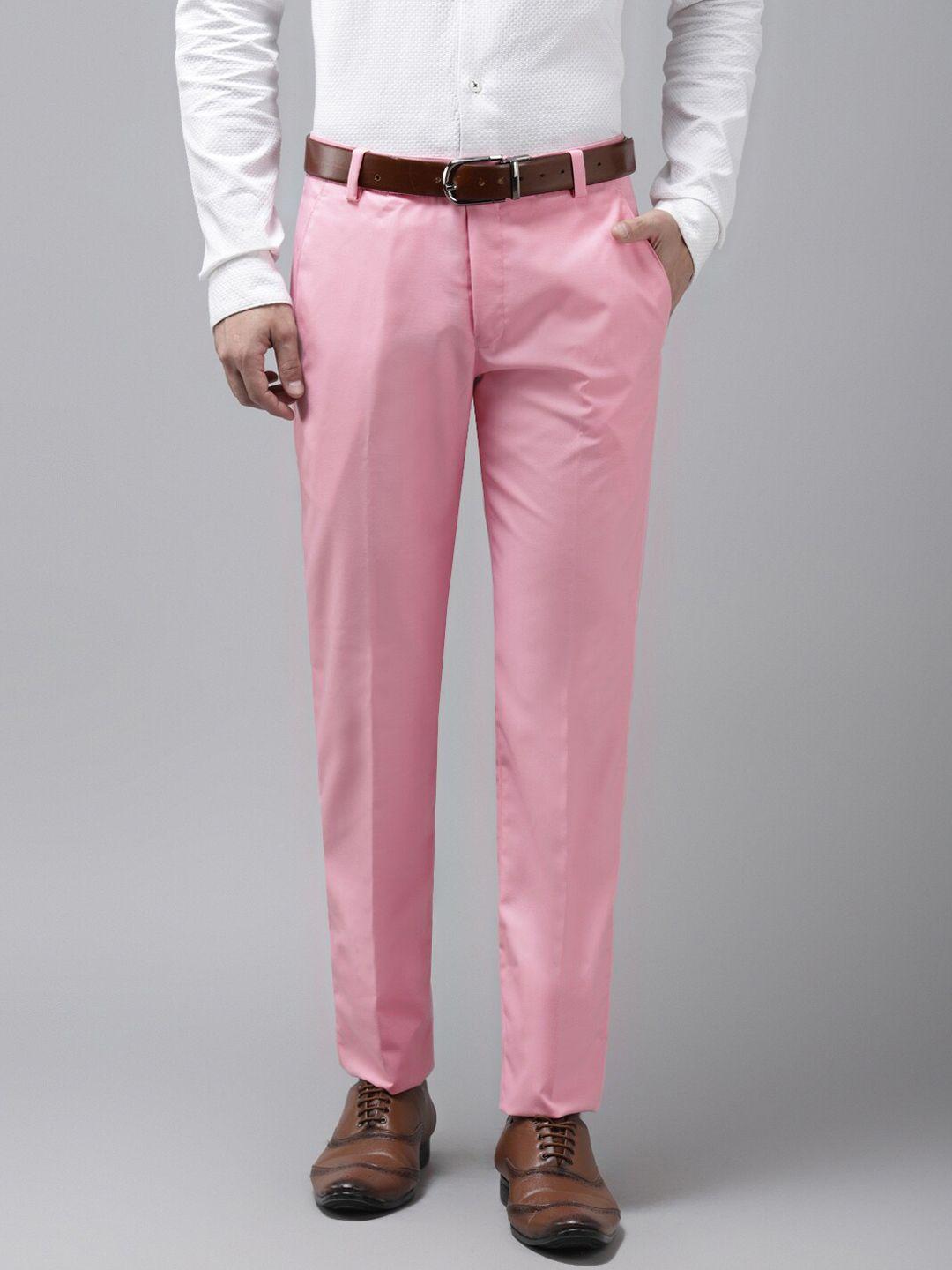 hangup trend men pink regular fit solid formal trousers