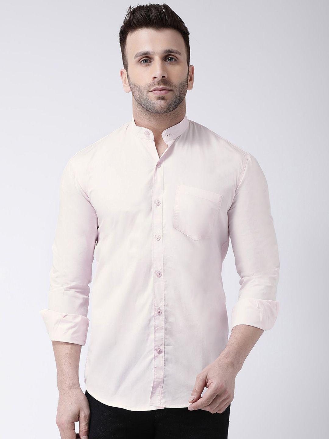 hangup trend men pink slim fit solid casual shirt