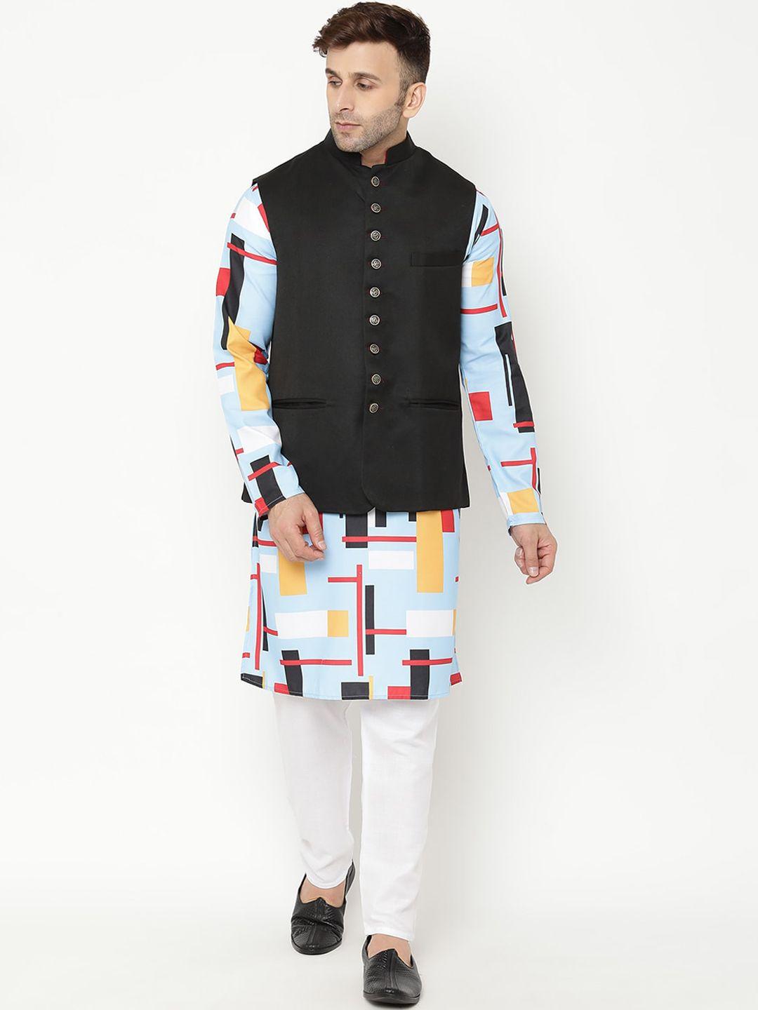hangup trend men printed kurta & pyjamas with nehru jacket