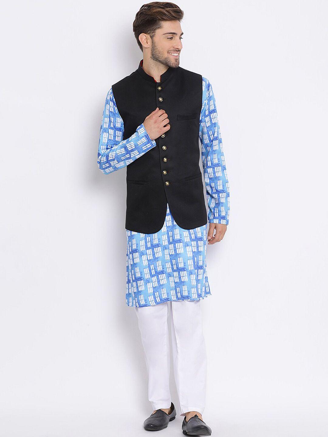 hangup trend men printed kurta set with jacket