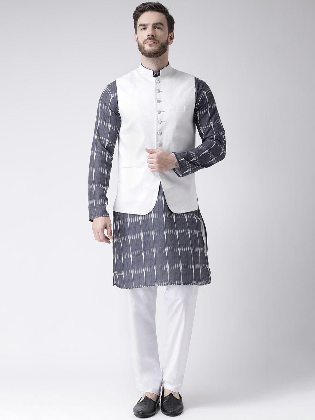 hangup trend men printed kurta set with nehru jacket