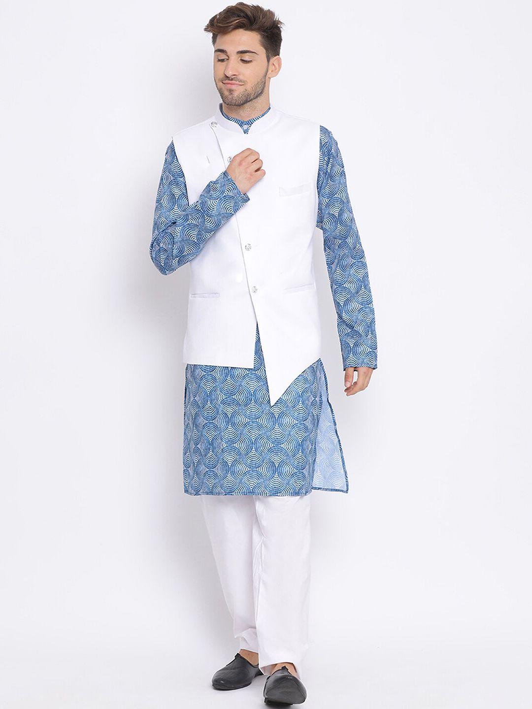 hangup trend men printed kurta set with pyjamas & jacket