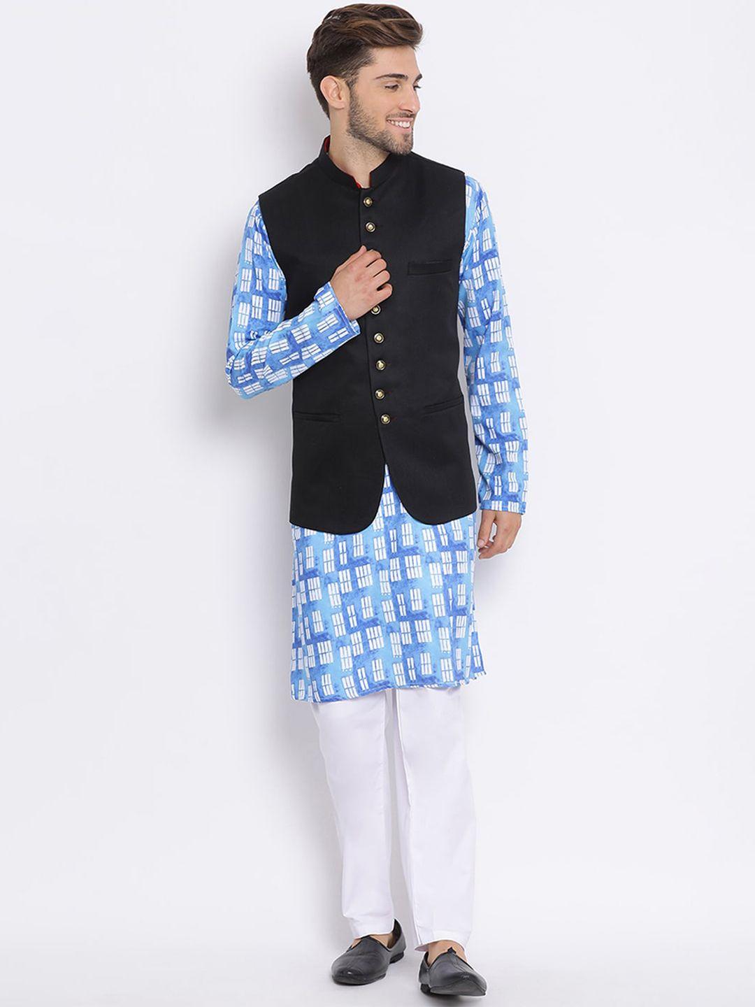 hangup trend men printed kurta with pyjamas & with nehru jacket