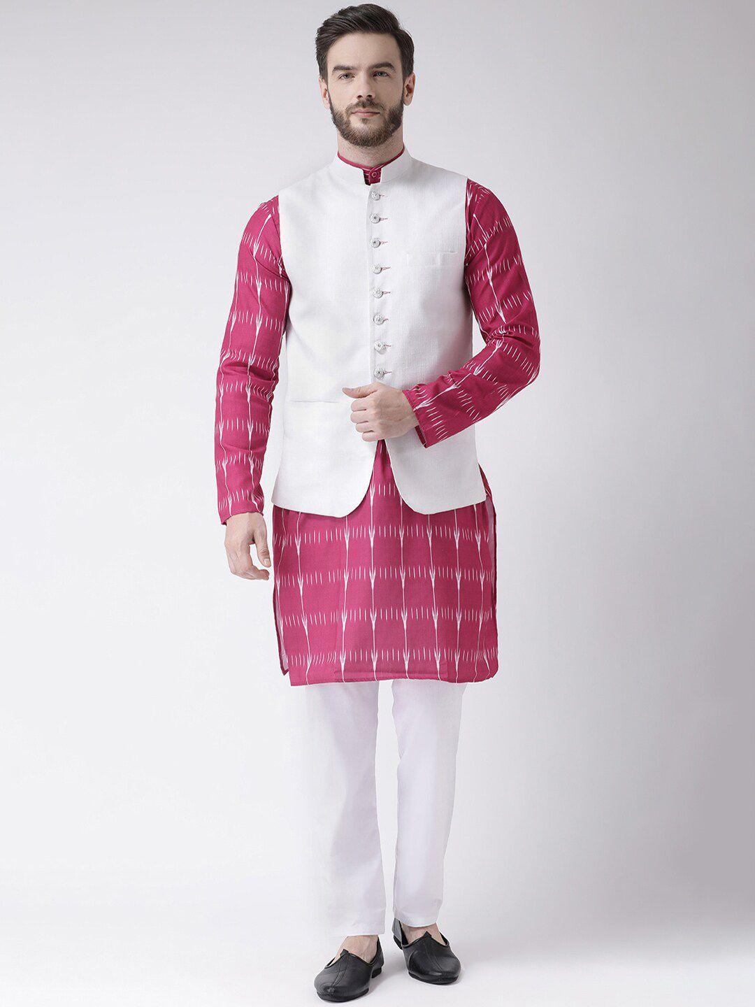 hangup trend men printed pure cotton kurta with pyjamas & nehru jacket