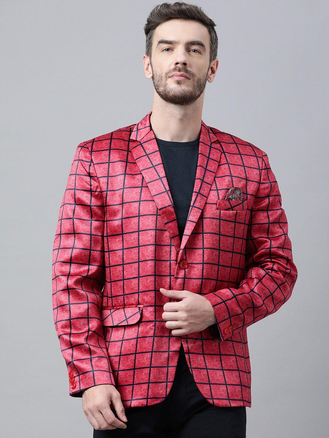 hangup trend men red & black printed single breasted blazer