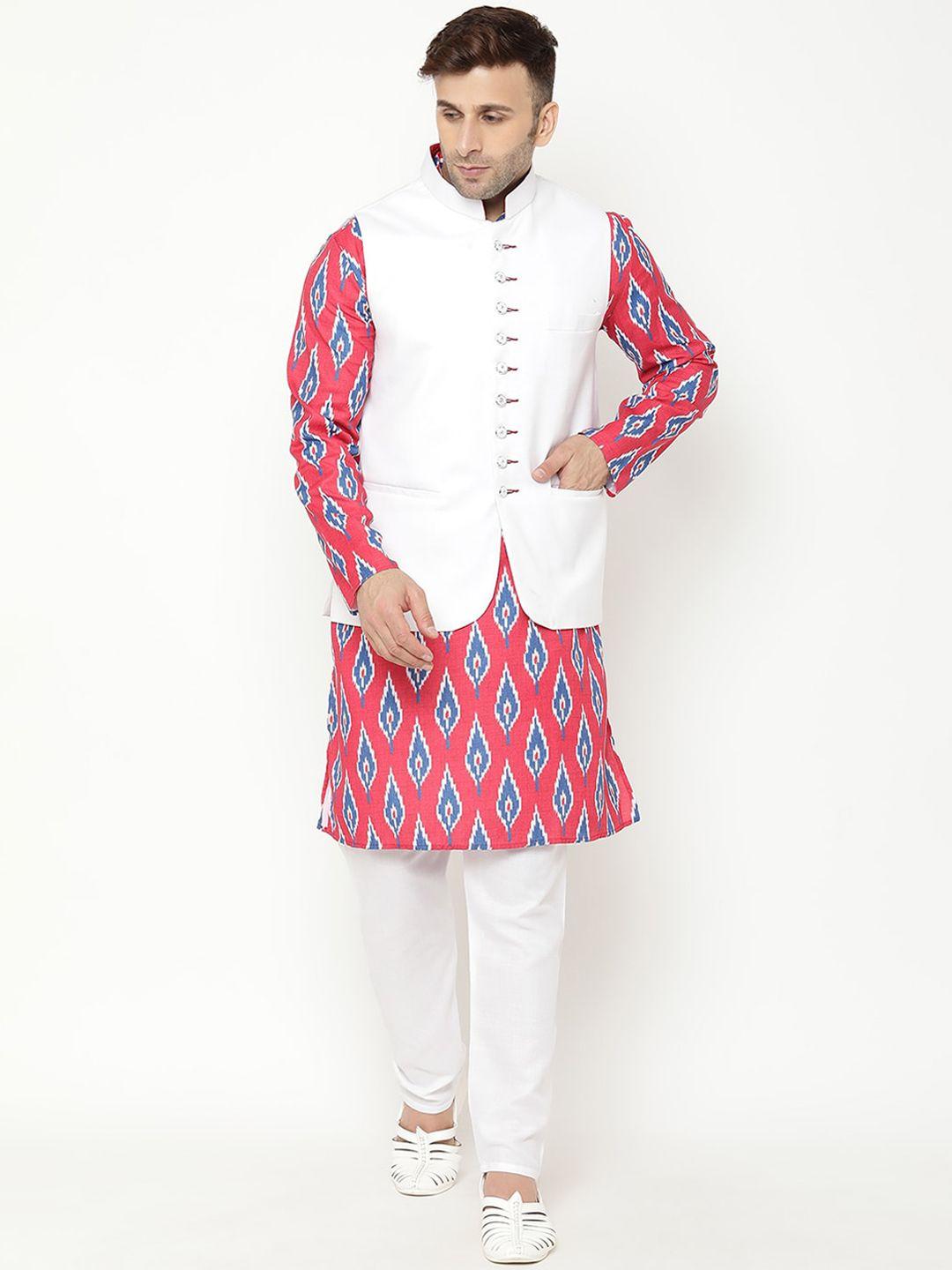 hangup trend men red printed kurta with pyjamas