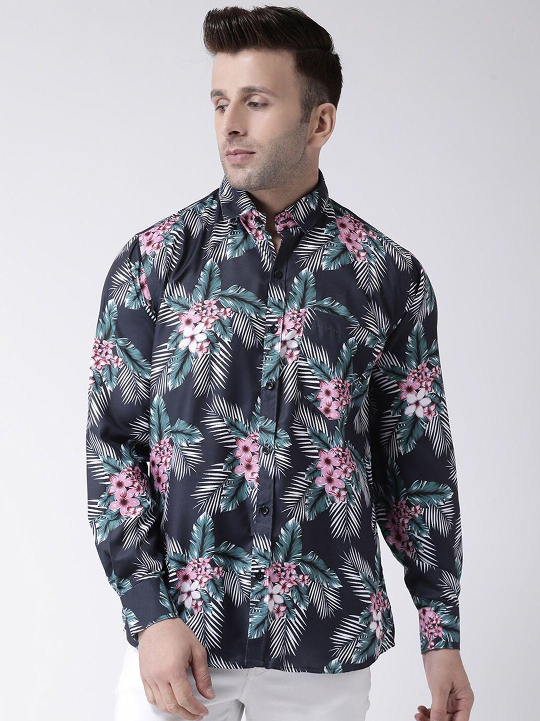 hangup trend men slim fit floral printed casual shirt