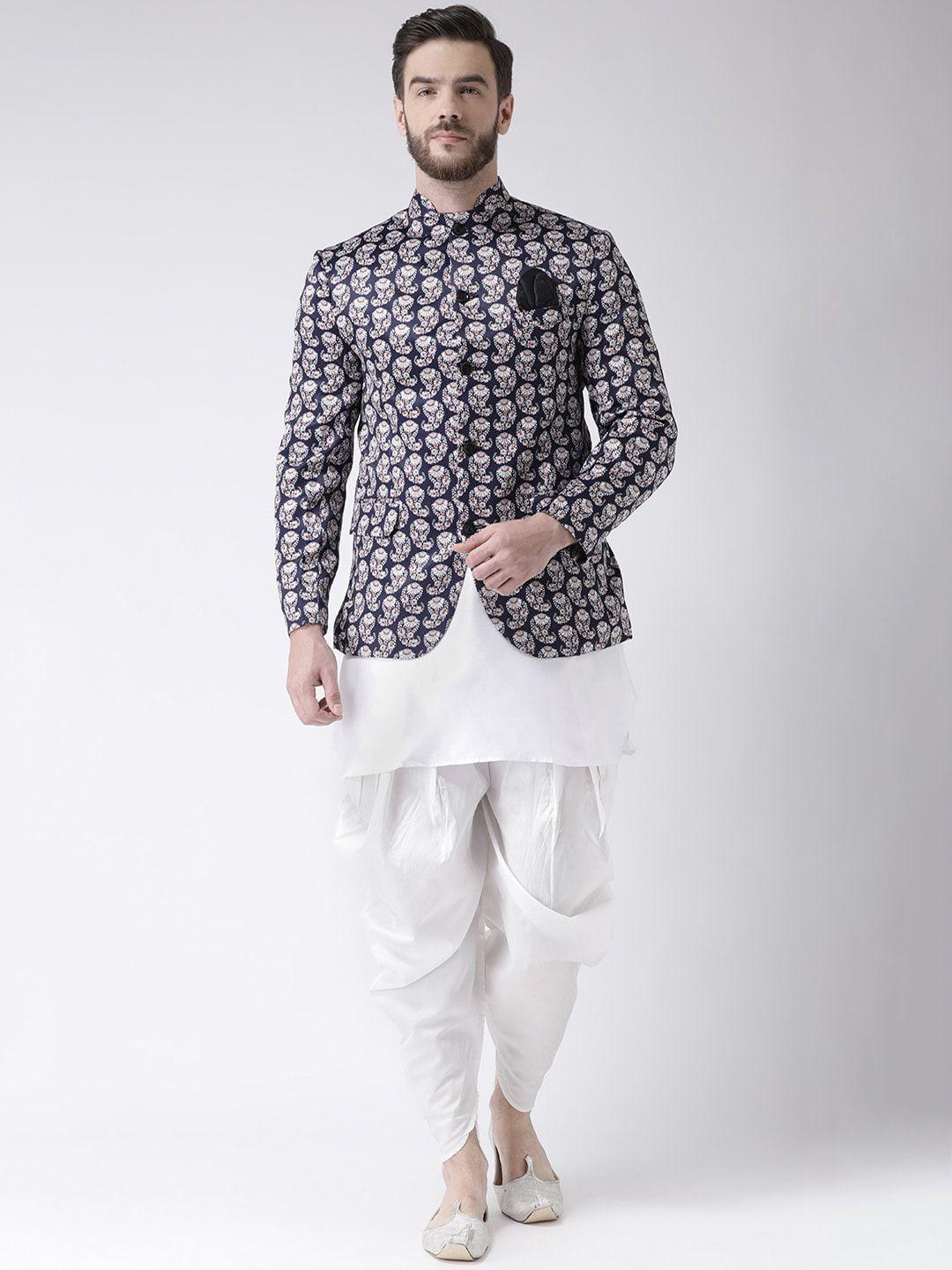 hangup trend men straight kurta with dhoti pants & with printed jacket