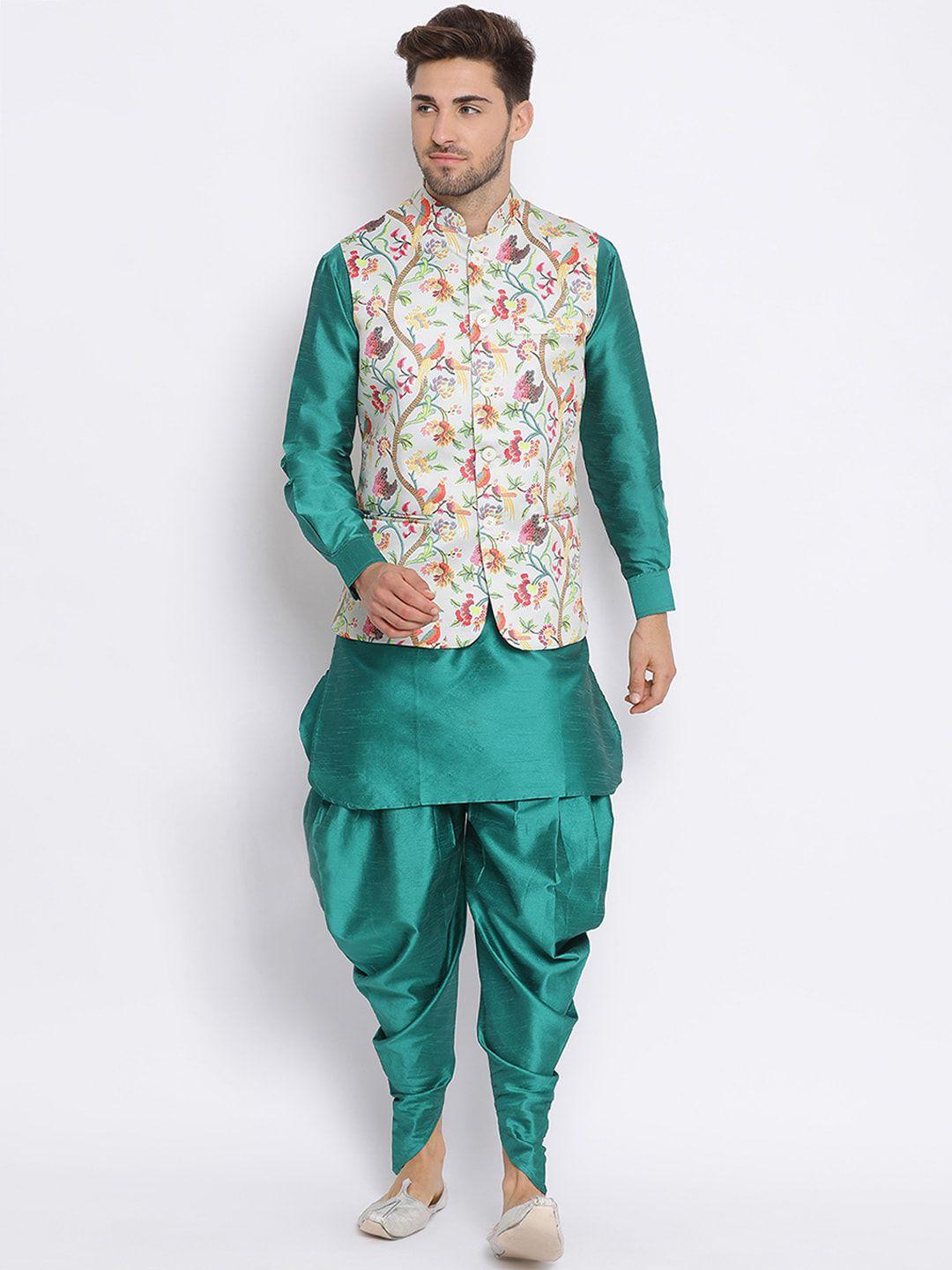 hangup trend men teal ethnic motifs kurta with dhoti pants