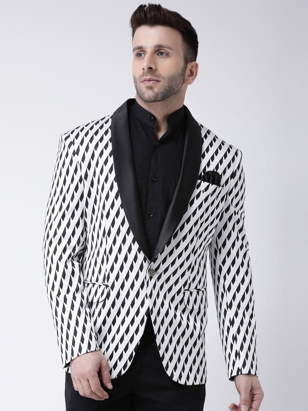 hangup trend men white & black printed single breasted party blazers