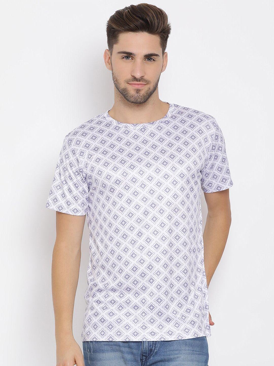 hangup trend men white  purple printed round neck pure cotton t-shirt