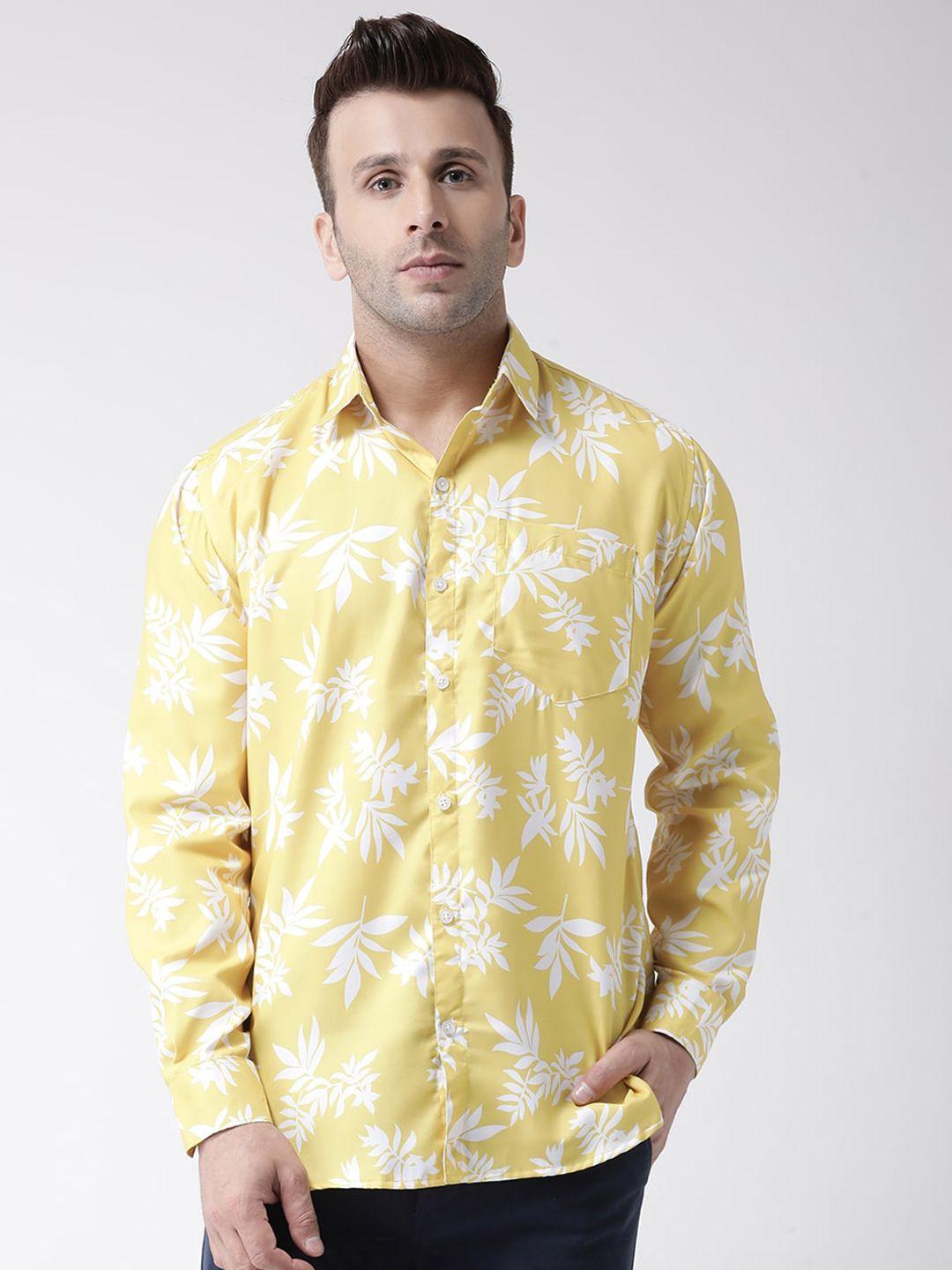 hangup trend men yellow & yellow slim fit printed casual shirt