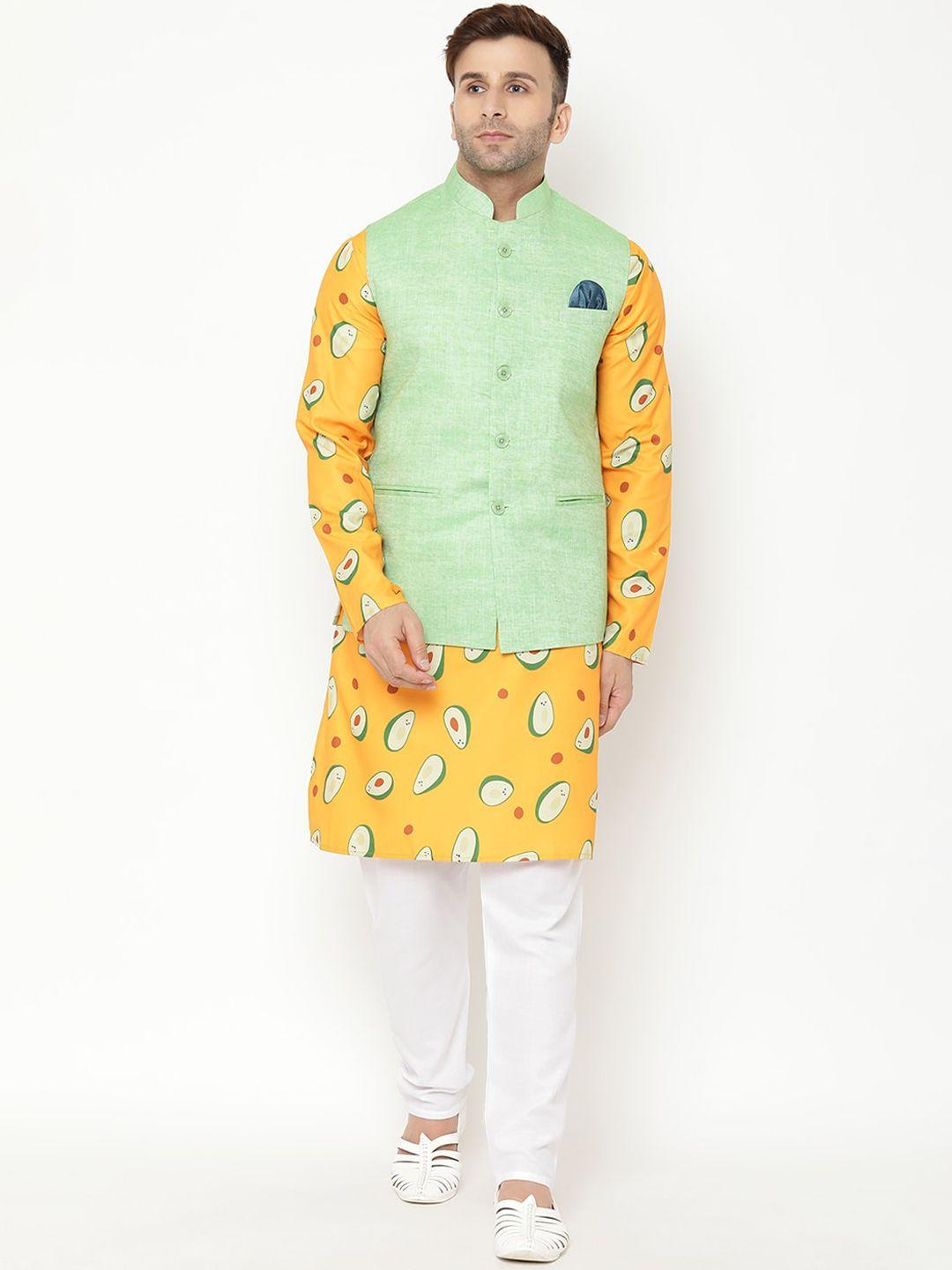 hangup trend men yellow printed kurta with pyjamas