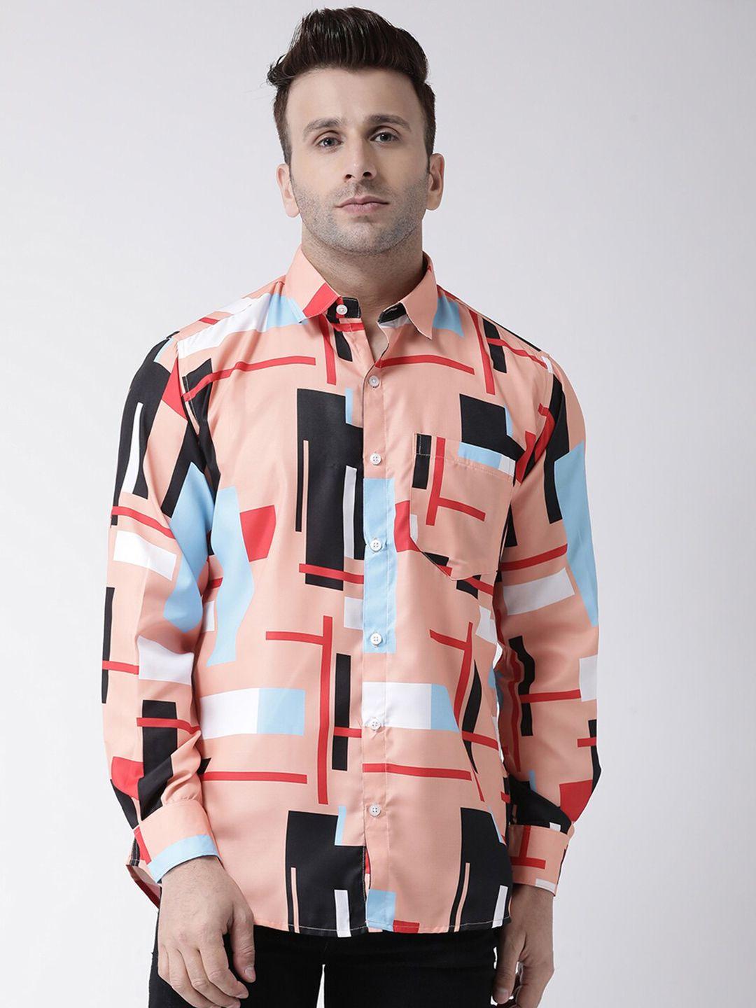 hangup trend patch pocket slim fit geometric printed casual shirt