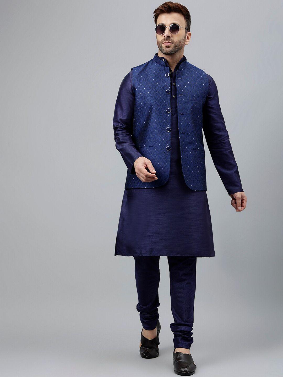 hangup trend regular dupion silk kurta & pajama with jacket