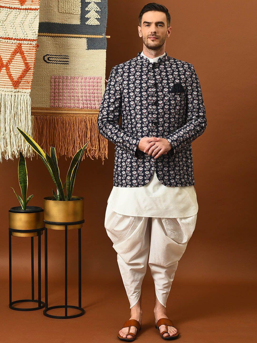 hangup trend regular straight kurta & dhoti pants with jacket