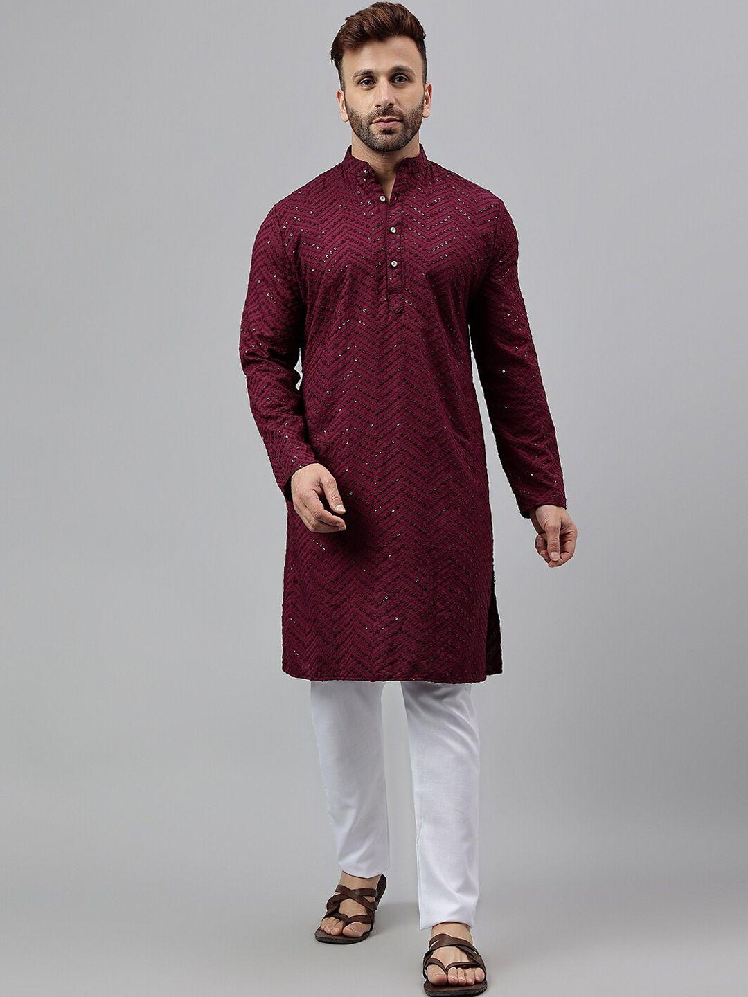 hangup trend sequinned embroidered mandarin collar straight kurta wih salwar