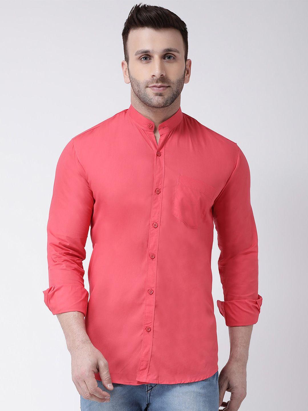 hangup trend slim fit band collar cotton casual shirt