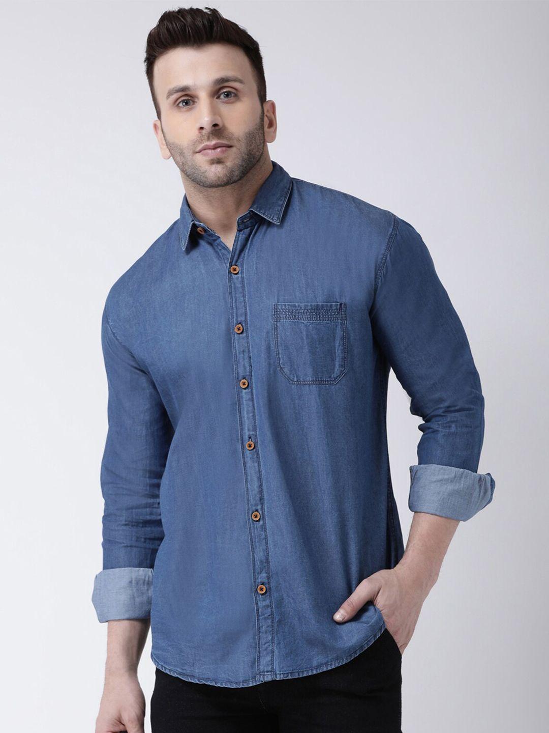 hangup trend spread collar slim fit denim shirt