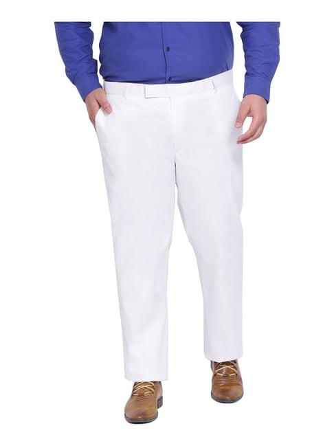 hangup white cotton linen regular fit flat front trousers