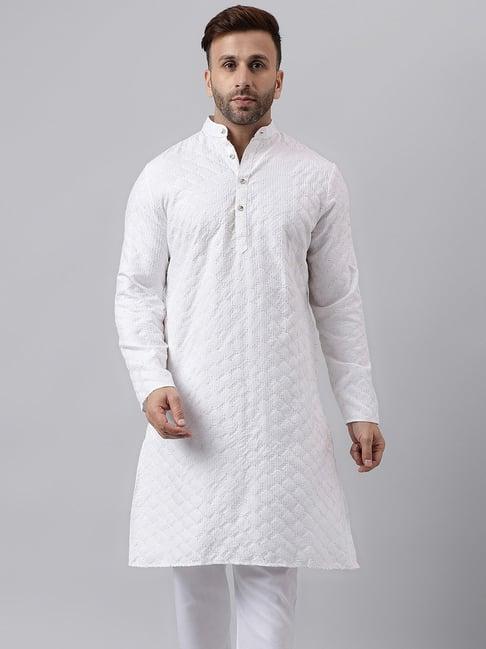 hangup white regular fit self design kurta