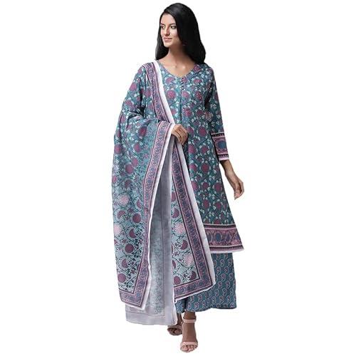 hangup women's flared printed kurta set, color green,size l (x10_3pckurtaset) (s)