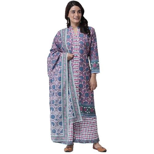 hangup women's straight printed kurta set, color purple,size l (x11_3pc_kurtaset)