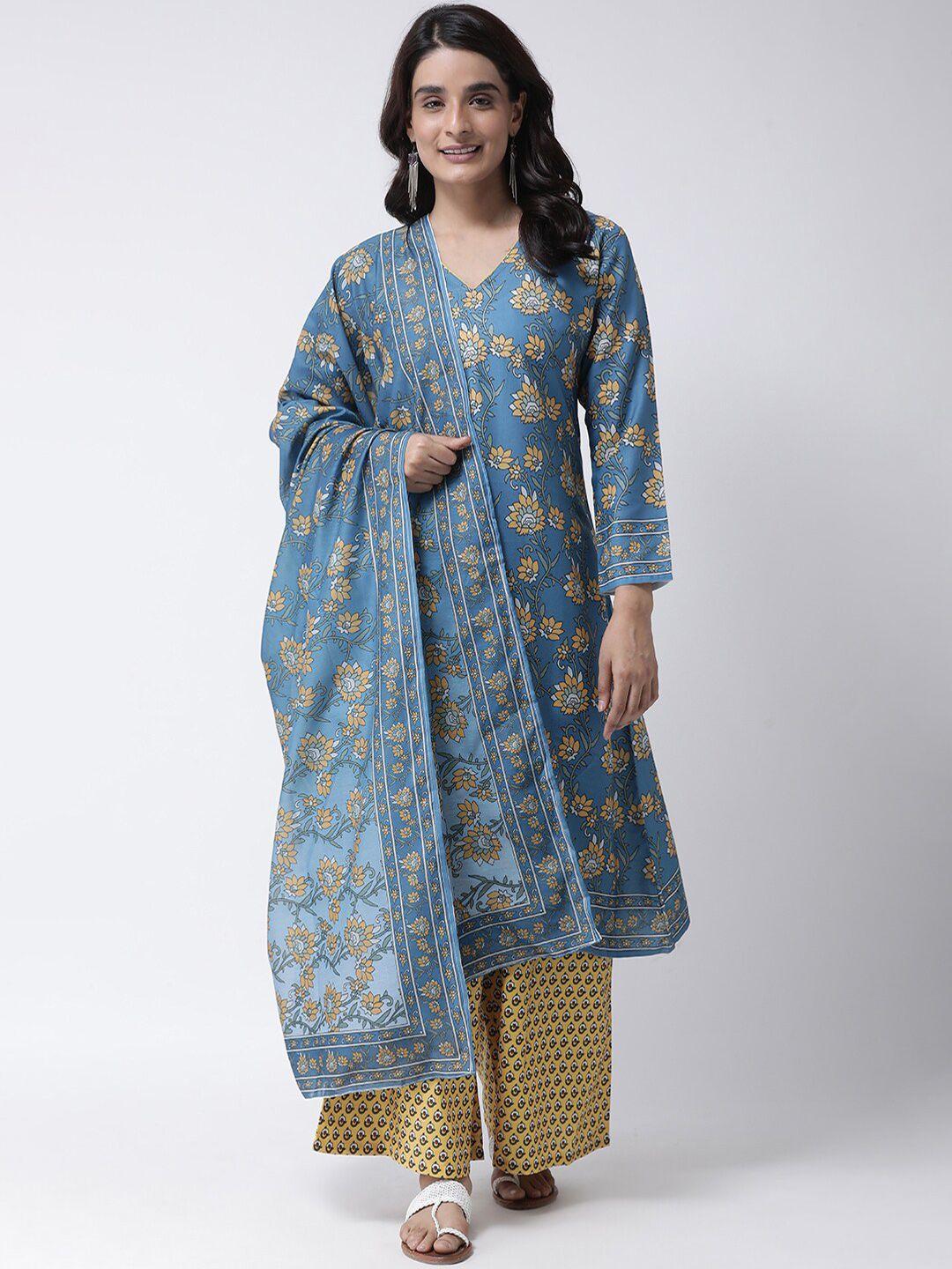 hangup women blue & yellow printed dupatta