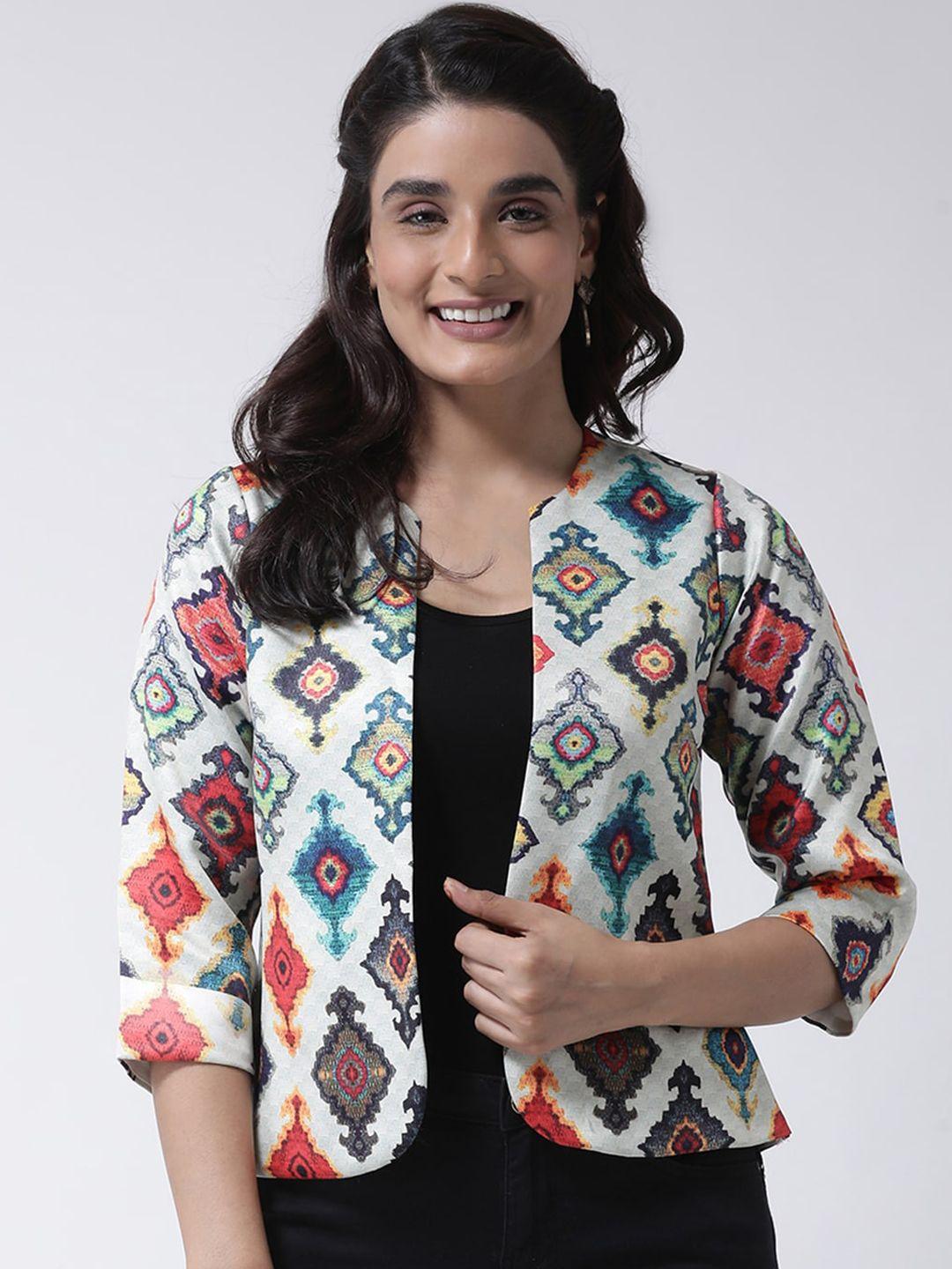 hangup women cream-coloured printed tailored jacket