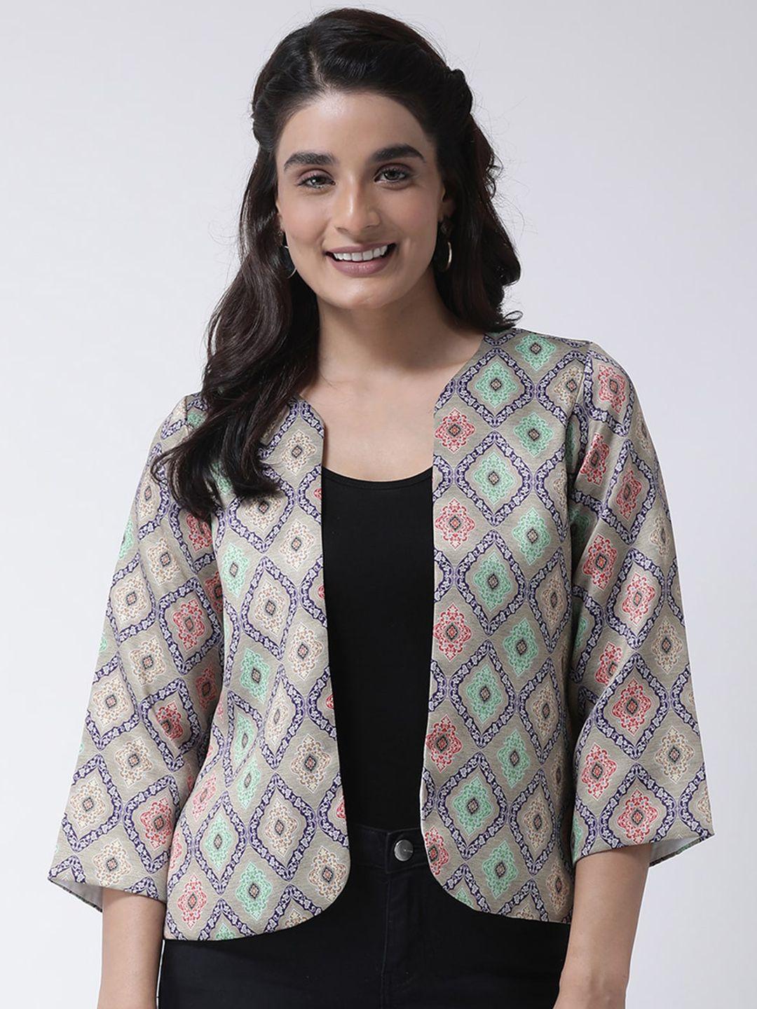 hangup women multicoloured printed lightweight open front jacket