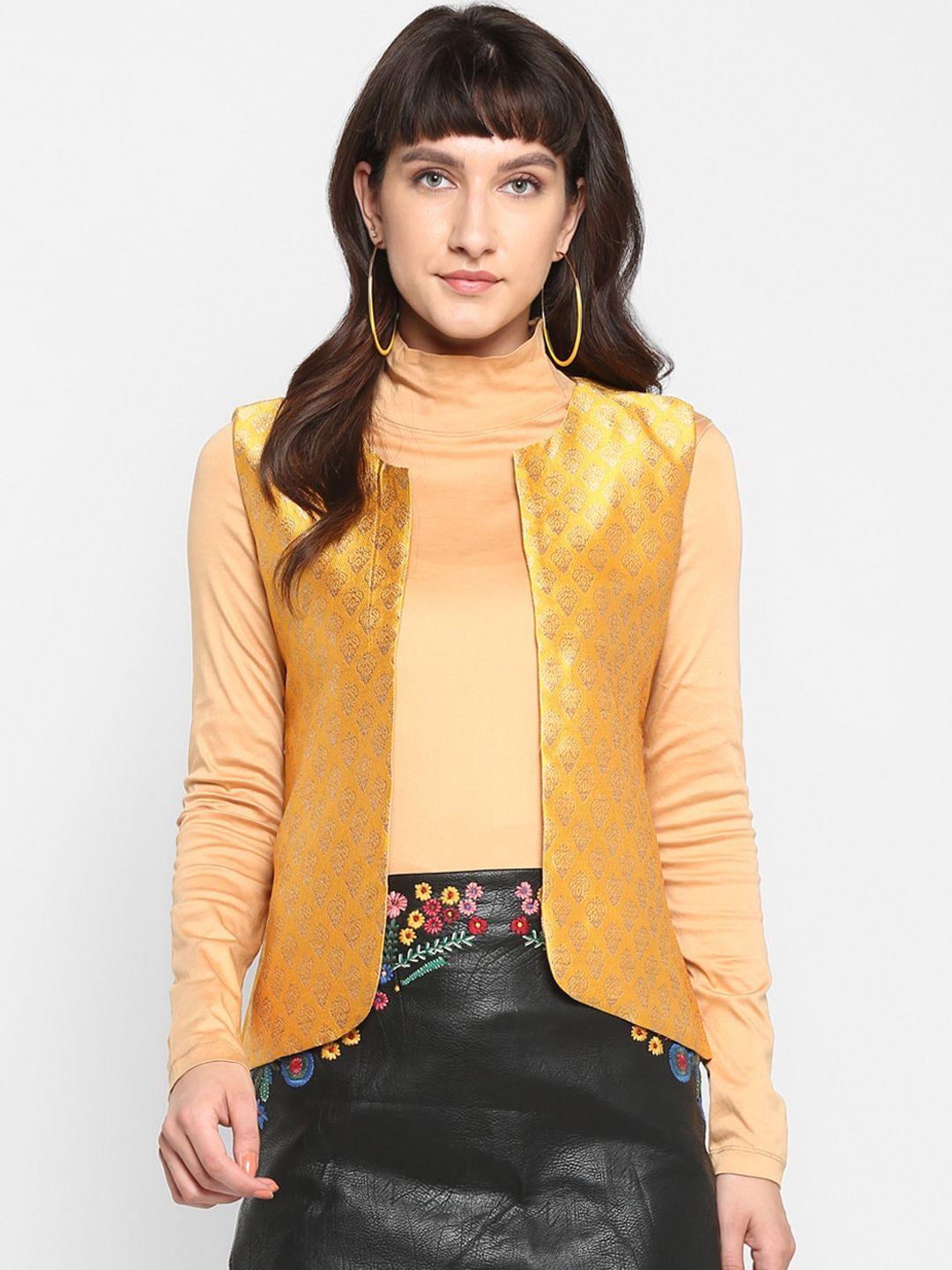 hangup women mustard printed lightweight jacket