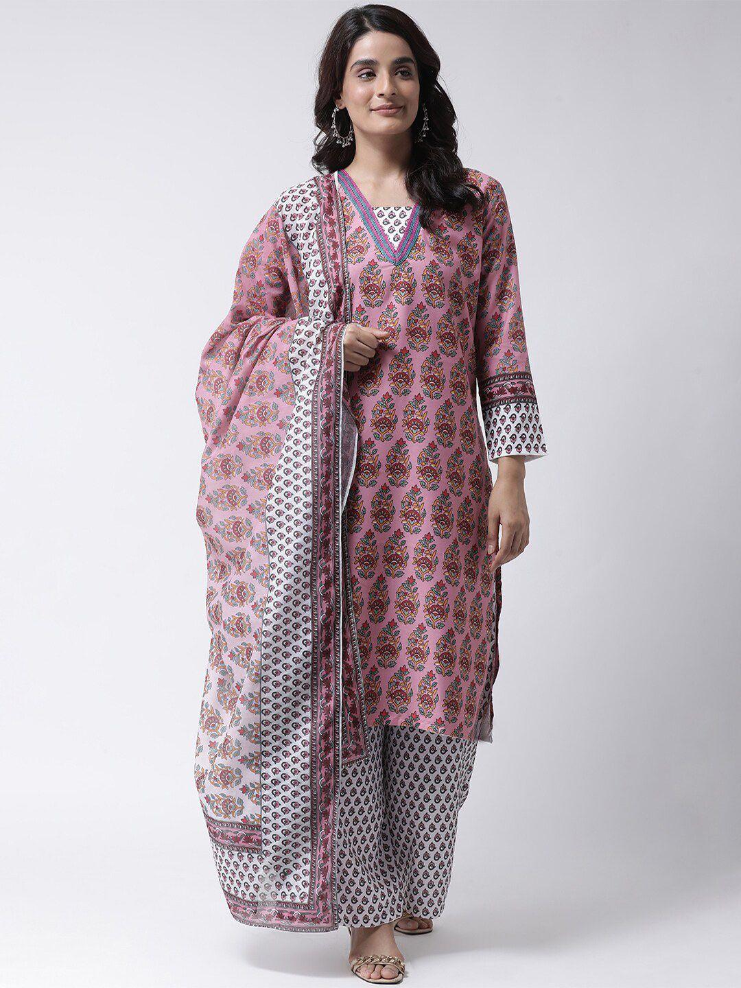 hangup women pink & white floral printed hangup dupatta