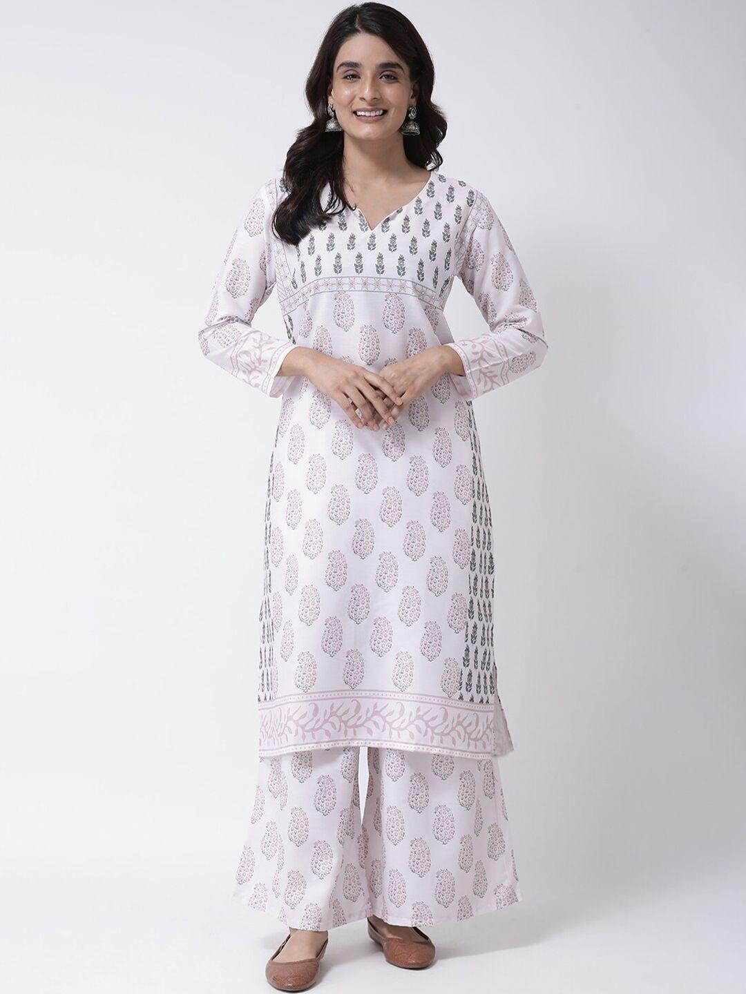 hangup women pink printed kurta with sharara & dupatta